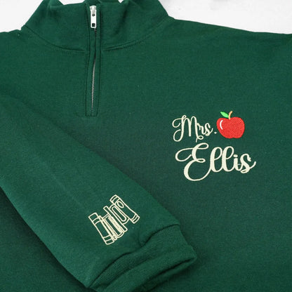 Back To School Teacher Sweatshirt, Custom Embroidered Mrs/Miss Name Tee, Quarter Zip, Hoodie, or Crewneck