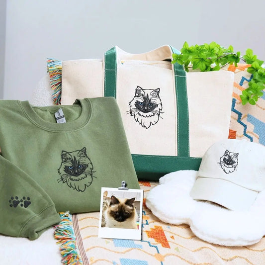 Cat Lover Trio Pack: Embroidered Sweatshirt & Hat & Tote Bag