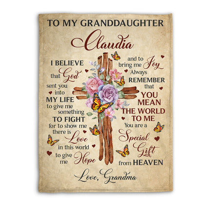 Fancy Floral Cross Fleece Blanket For Granddaughter - You Are A Special Gift From Heaven AA154