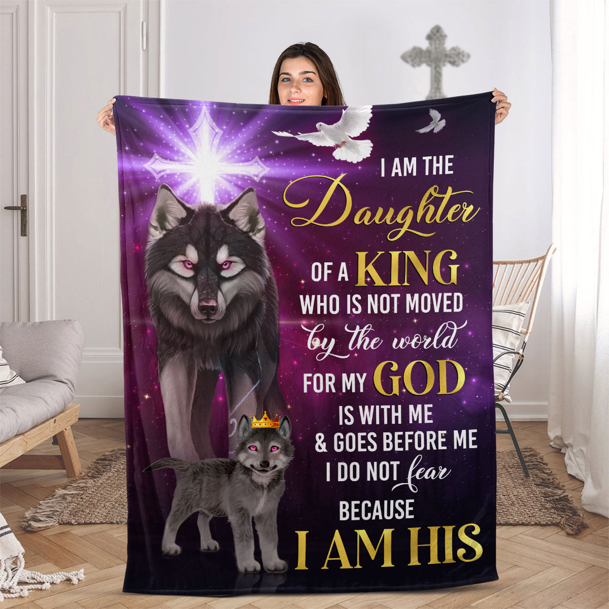 I Do Not Fear Because I Am His - Unique Wolf Fleece Blanket AA184