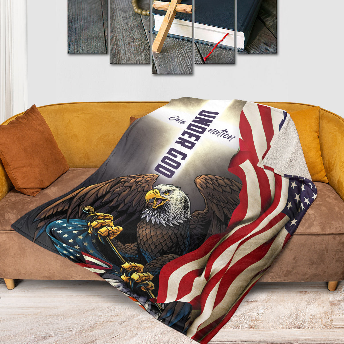 Eagle Christian Fleece Blanket - One Nation Under God AA70