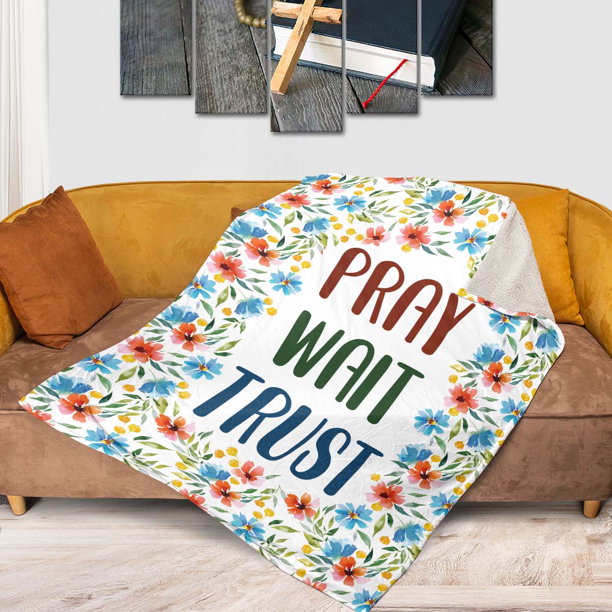 Pray, Wait And Trust - Beautiful Flower Fleece Blanket NUHN82