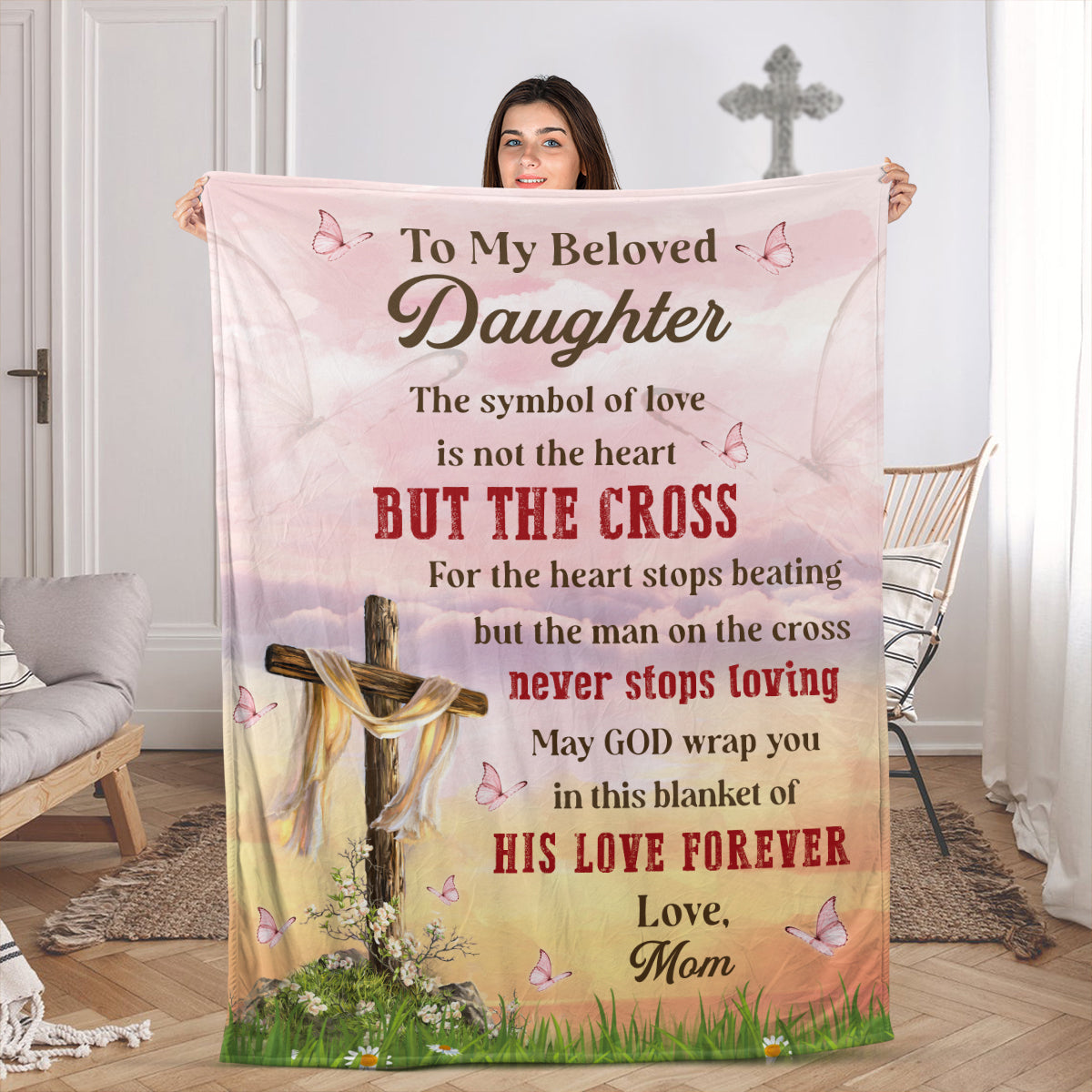 Lovely Cross Fleece Blanket For Daughter - May God Wrap You In This Blanket Of His Love Forever HIHN174