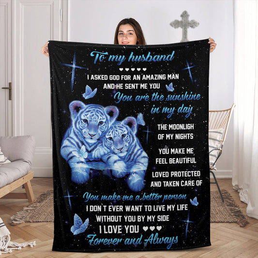 You Are The Sunshine In My Day - Cute Tiger Couple Fleece Blanket For Husband AHN158