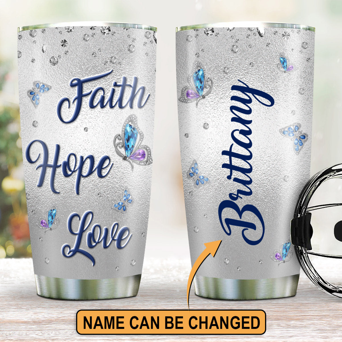 Special Personalized Butterfly Stainless Steel Tumbler 20oz - Faith, Hope, Love HA213