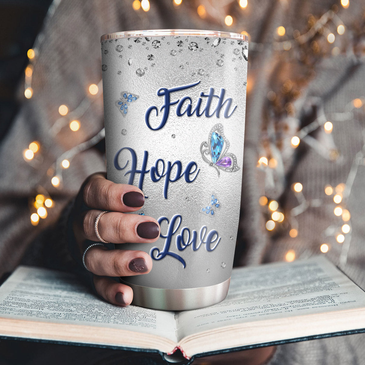 Special Personalized Butterfly Stainless Steel Tumbler 20oz - Faith, Hope, Love HA213