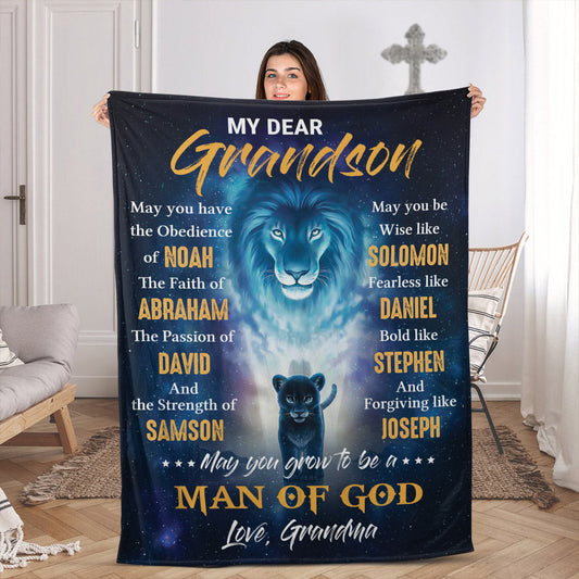 Meaningful Gift For Grandson - Lion Fleece Blanket From Grandma HIA39