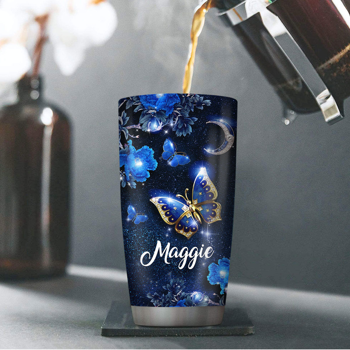 Elegant Personalized Butterfly Stainless Steel Tumbler 20oz - I Can Do All Things Through Christ Who Strengthens Me NA124