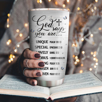 Lovely Personalized Floral Butterfly Stainless Steel Tumbler 20oz - God Says You Are Unique NUA153