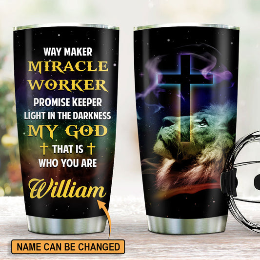 Unique Personalized Lion And Cross Stainless Steel Tumbler 20oz - My God That Is Who You Are NUHN151A