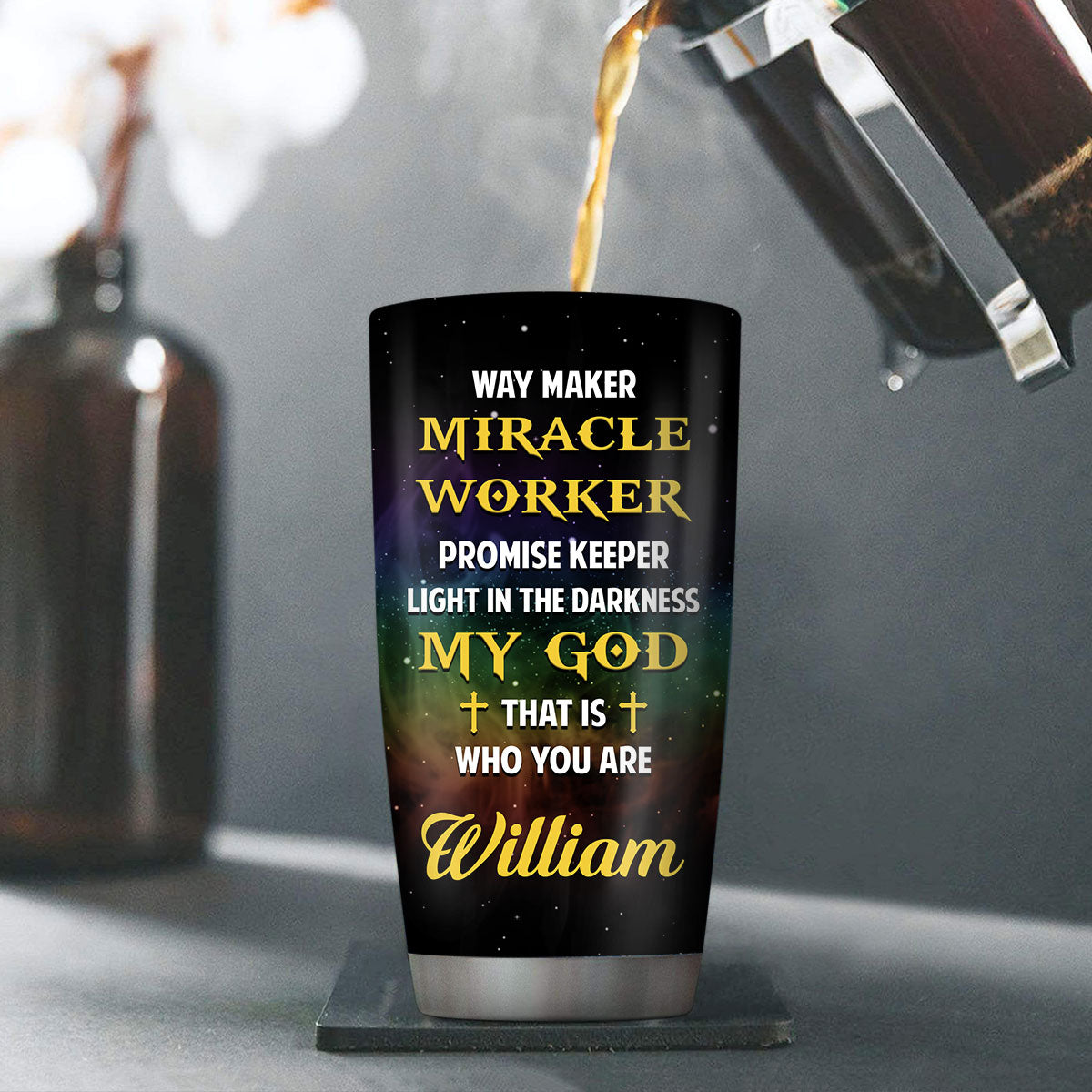 Unique Personalized Lion And Cross Stainless Steel Tumbler 20oz - My God That Is Who You Are NUHN151A