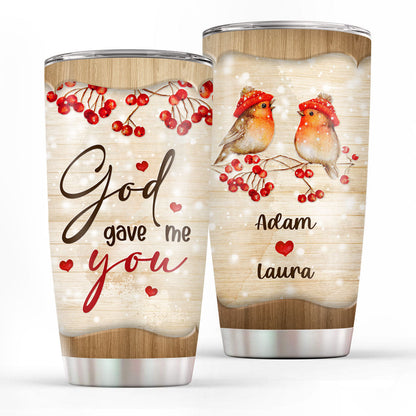 Sweet Personalized Bird Couple Stainless Steel Tumbler 20oz - God Sent Me You NUHN213