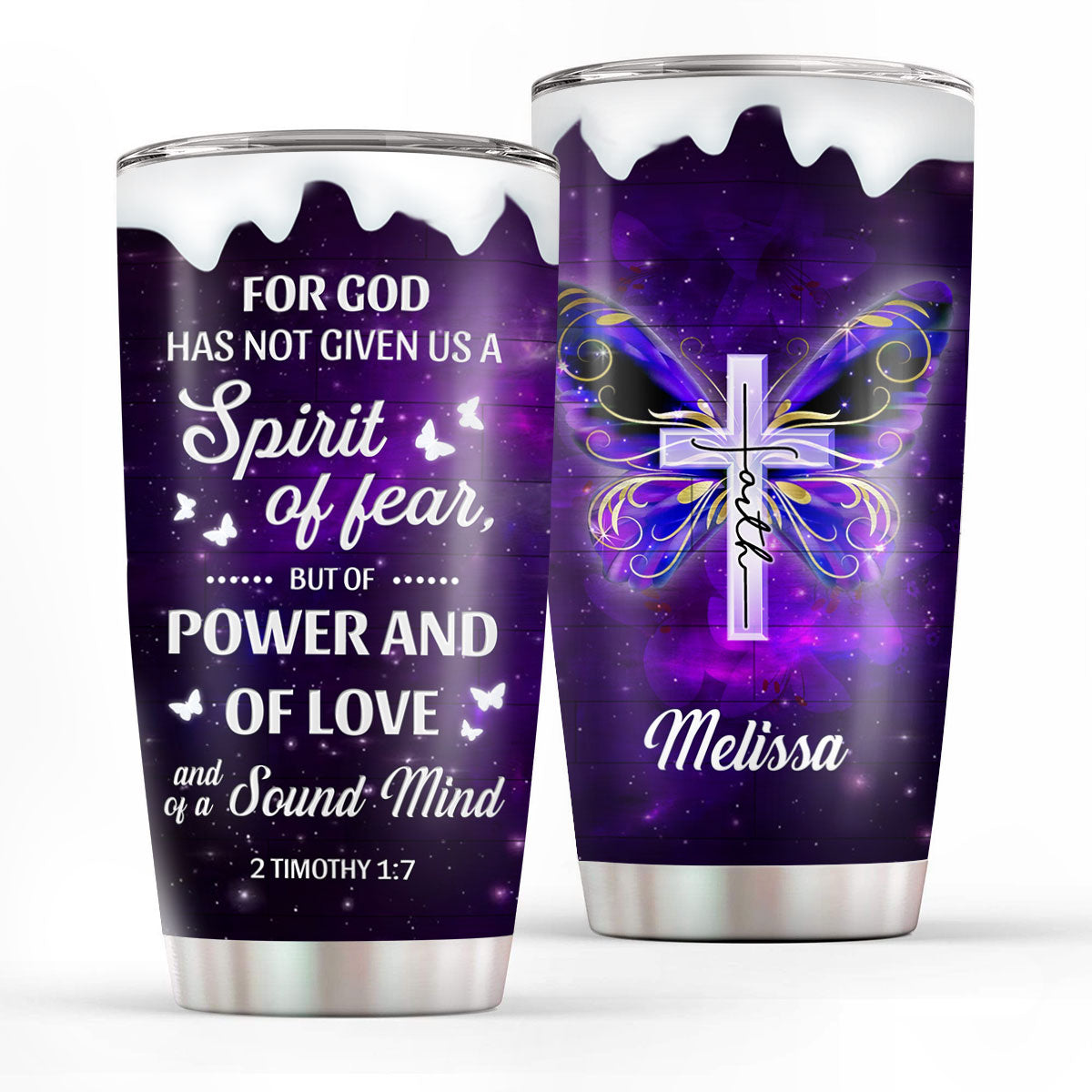 Unique Personalized Butterfly and Cross Stainless Steel Tumbler 20oz - Believe In God NUHN210A