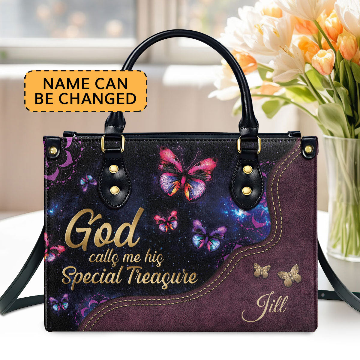 Lovely Personalized Butterfly Leather Handbag - God Calls You His Special Treasure AHN234