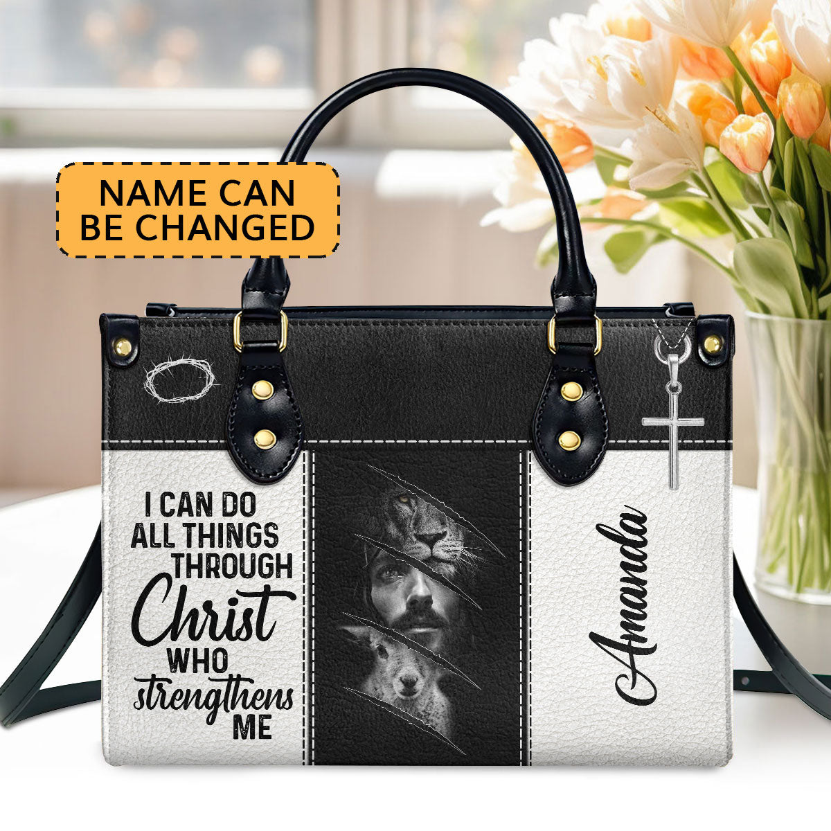 I Can Do All Things Through Christ - Beautiful Personalized Lion Leather Handbag HIHN314