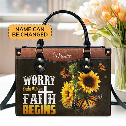 Worry Ends When Faith Begins - Lovely Personalized Butterfly Leather Handbag HIM305