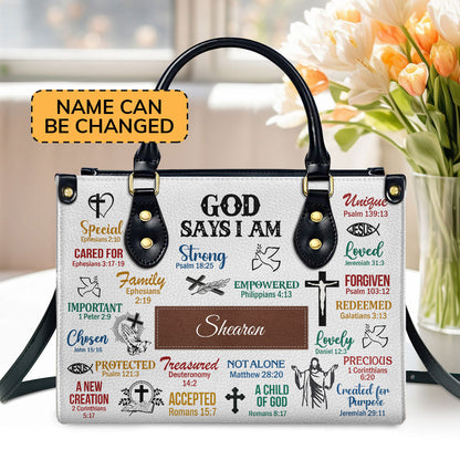 Personalized Leather Handbag With Handle | What God Says About You | Scripture Gifts For Women Of God LHBH742