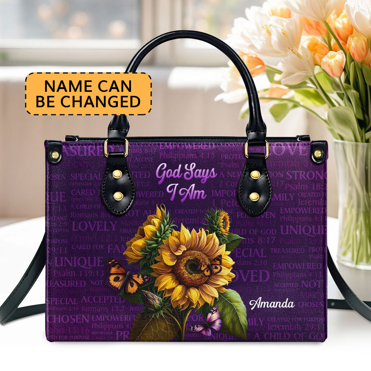 What God Says About You | Religious Gift For Christian Ladies | Personalized Leather Handbag With Handle LHBHN742W