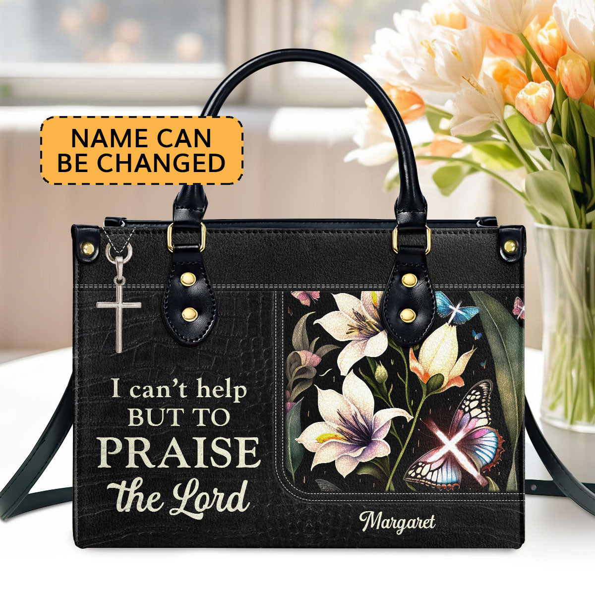 Personalized Zippered Leather Handbag With Handle | Religious Gift For Worship Friends | I Can't Help But To Praise The Lord LHBHN797