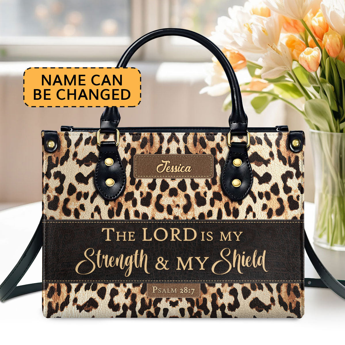 Psalm 28:7 | The Lord Is My Strength And My Shield | Personalized Leather Handbag With Zipper | Worship Gift For Women's Ministry LHBHN809