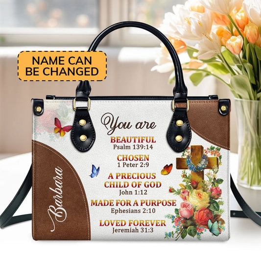 A Precious Child Of God | Unique Personalized Leather Handbag For Women | Roses And Cross LHBM705