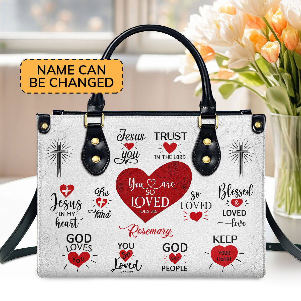 Personalized Leather Handbag With Handle | Romantic Religious Gifts For Christian Women | You Are So Loved LHBM708