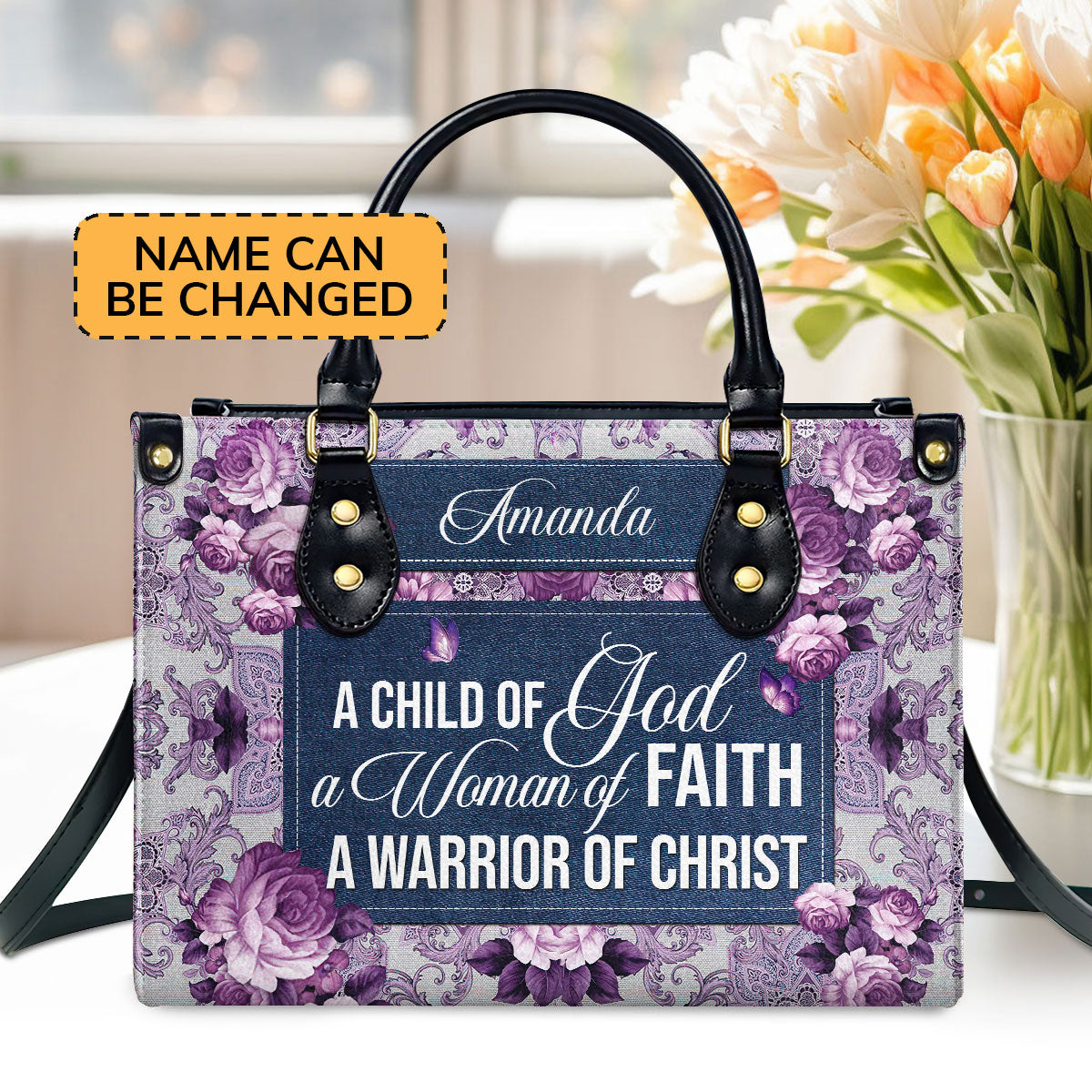 Personalized Leather Handbag With Handle | Beautiful Gift For Christian Ladies | A Child Of God M19