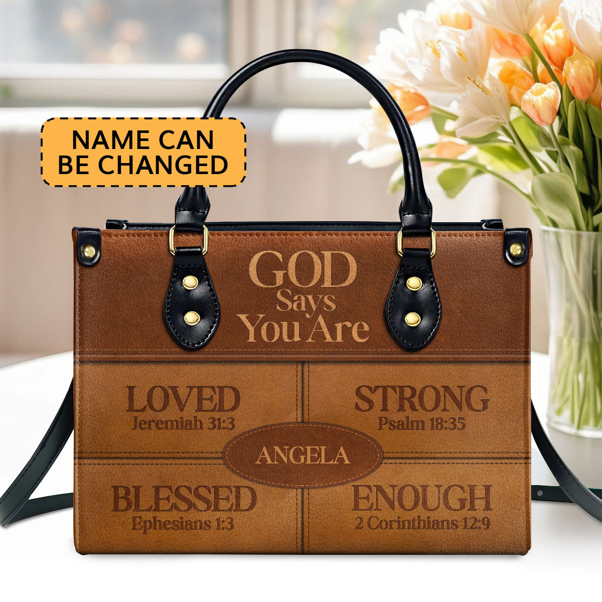 God Says I Am | Religious Gift For Worship Friends | Personalized Leather Handbag With Zipper LHBNUH682