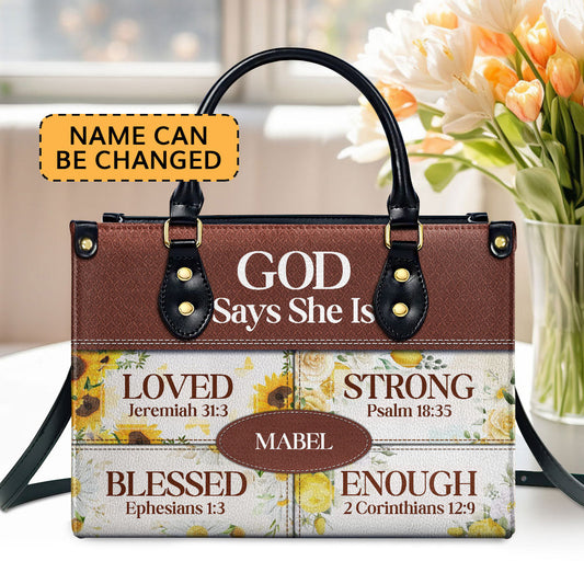 God Says She Is | Religious Gift For Worship Friends | Personalized Leather Handbag With Zipper LHBNUH682