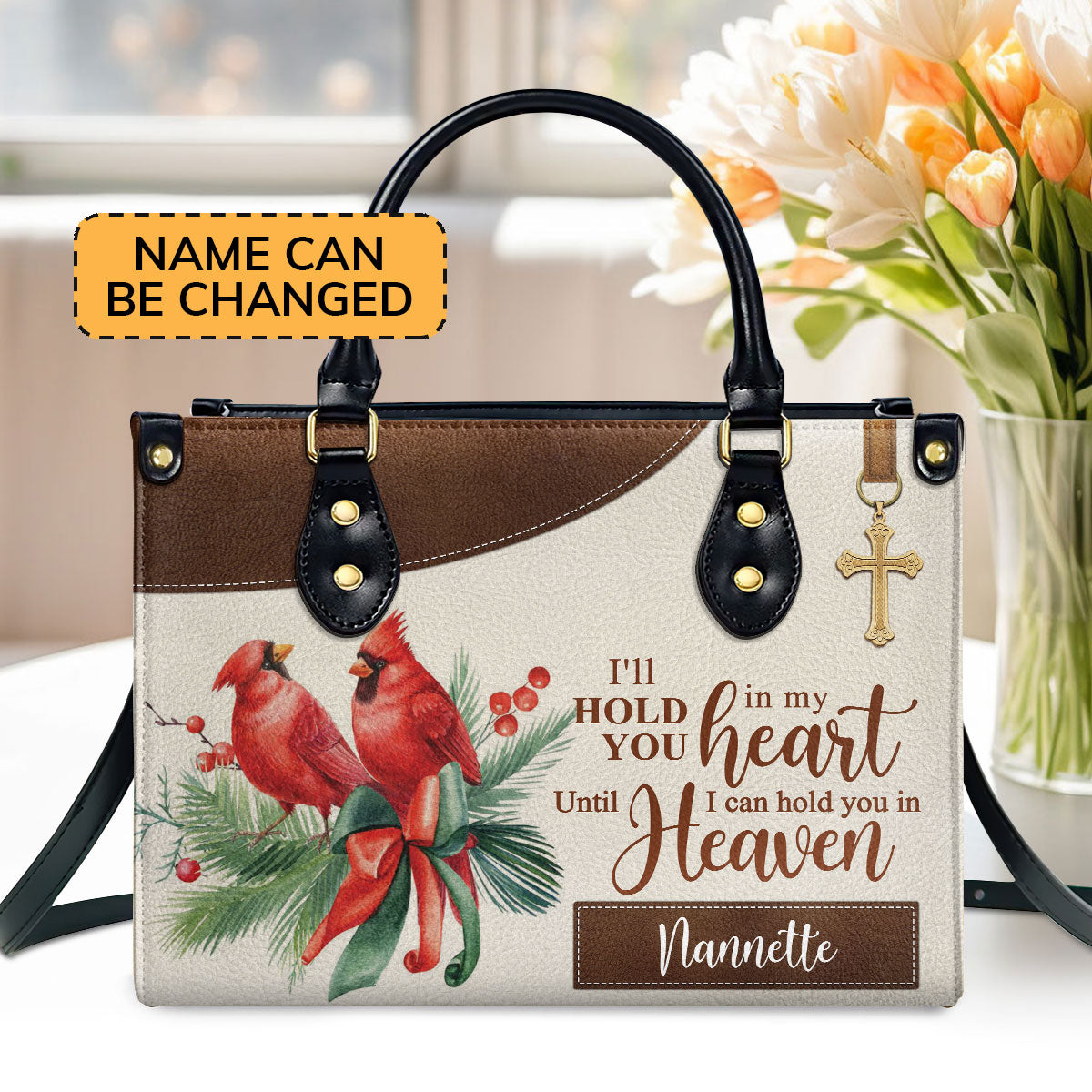 Personalized Cardinal Bird Leather Handbag - I‘ll Hold You In My Heart NUH309