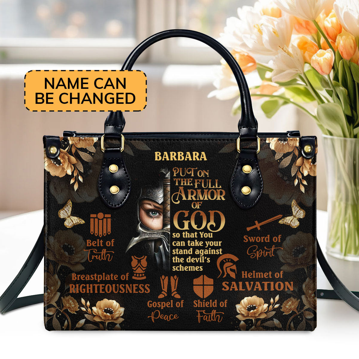 Personalized Leather Handbag With Zipper | Armor Of God LHBM772