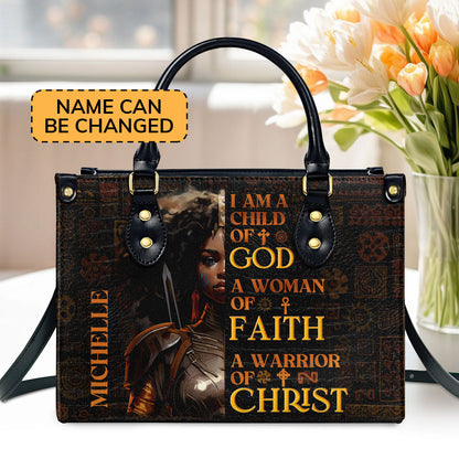 Personalized Leather Handbag With Zipper | I Am A Child Of God LHBM725