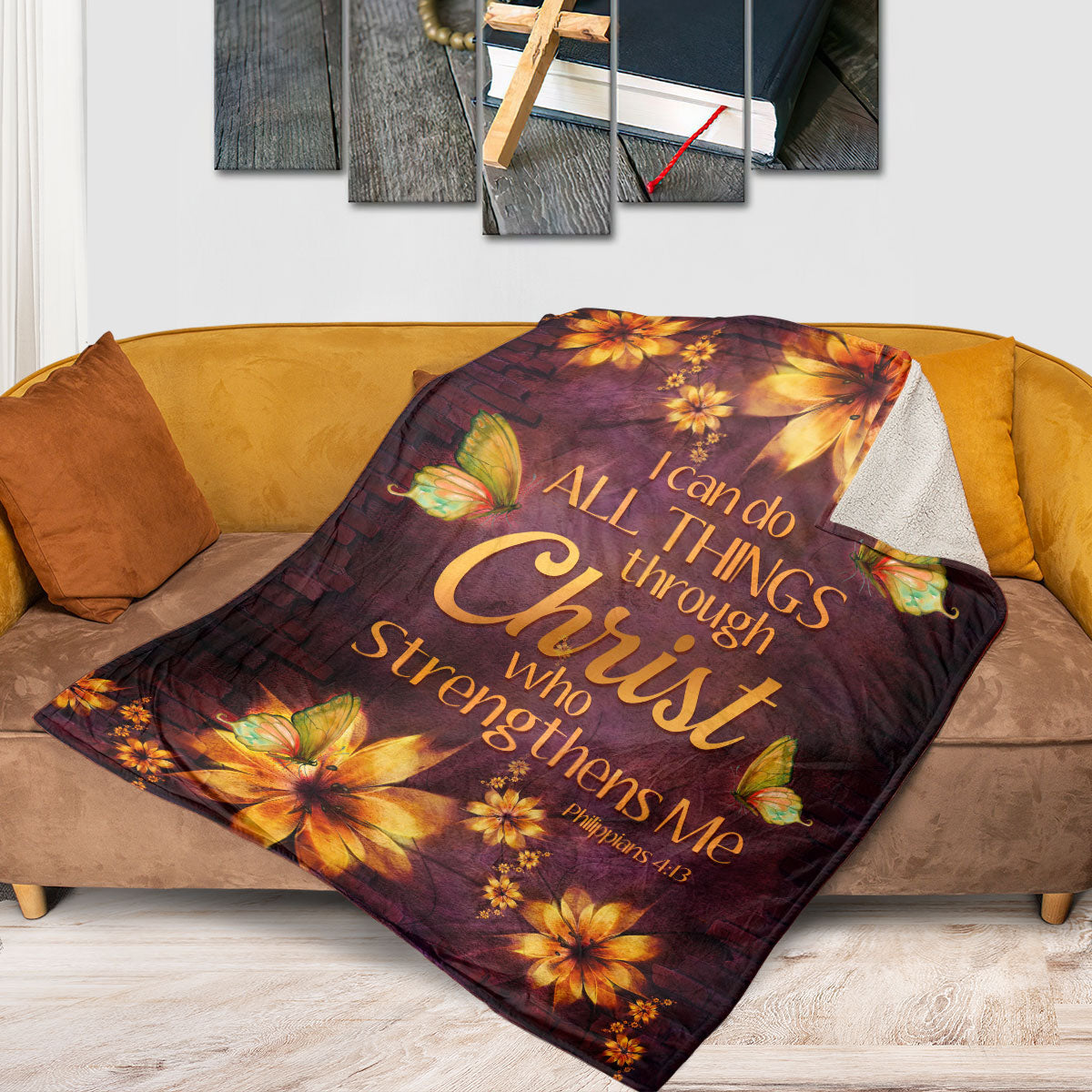 Fleece Blanket | I Can Do All Things Through Christ | Philippians 4:13 | Flower And Butterfly FBHN621