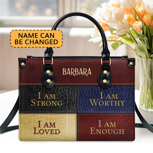 I Am Loved | Personalized Zippered Leather Handbag With Handle | Religious Gift For Worship Friends LHBNUHN680