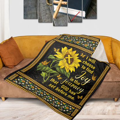 I Will Choose To Find Joy In The Journey | Sunflower And Cross | Stunning Fleece Blanket FBHN616