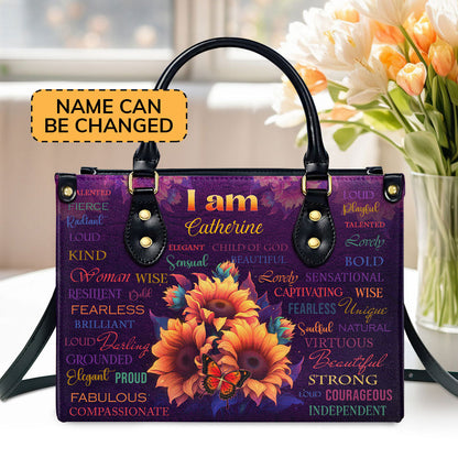 I Am Fearless | Gift For Her | Personalized Zippered Leather Handbag With Handle LHBM718