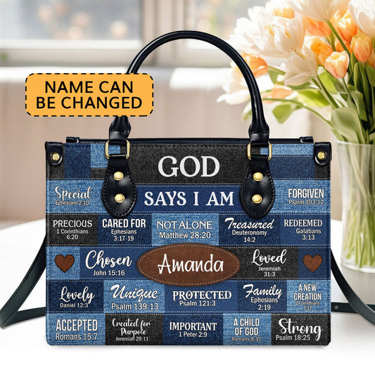 God Says You Are | Personalized Leather Handbag With Zipper | Gift For Her LHBNUHN681