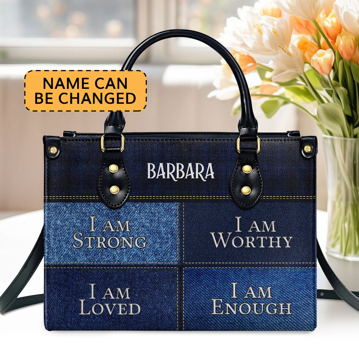 I Am Worthy | Personalized Zippered Leather Handbag With Handle | Religious Gift For Worship Friends LHBNUHN680