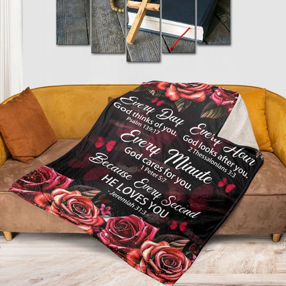 Every Hour God Looks After You | Rose And Butterfly | Gorgeous Fleece Blanket For Christians FBHN602