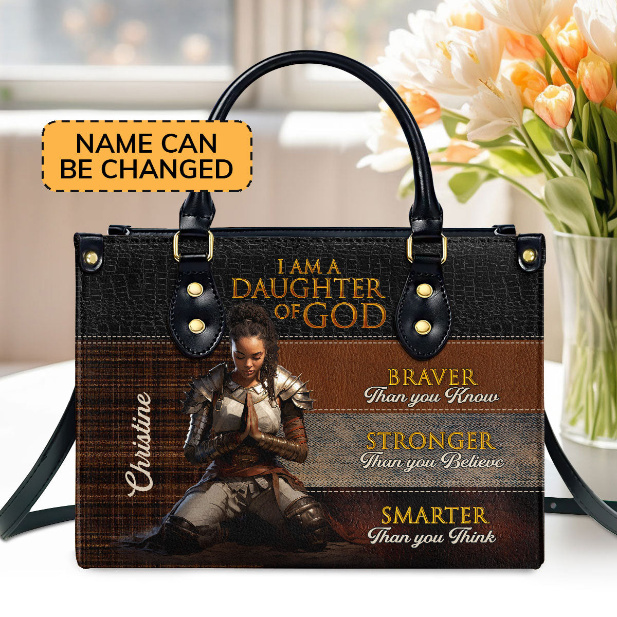 Personalized Zippered Leather Handbag With Handle | Religious Gift For Worship Friends | Daughter Of God LHBM765