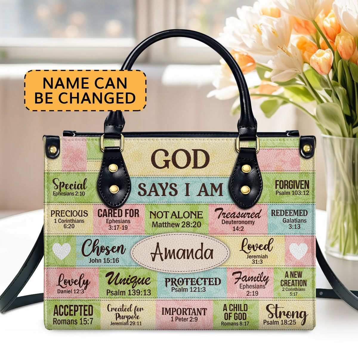 Personalized Leather Handbag With Zipper | God Says I Am | Gift For Her LHBNUHN681