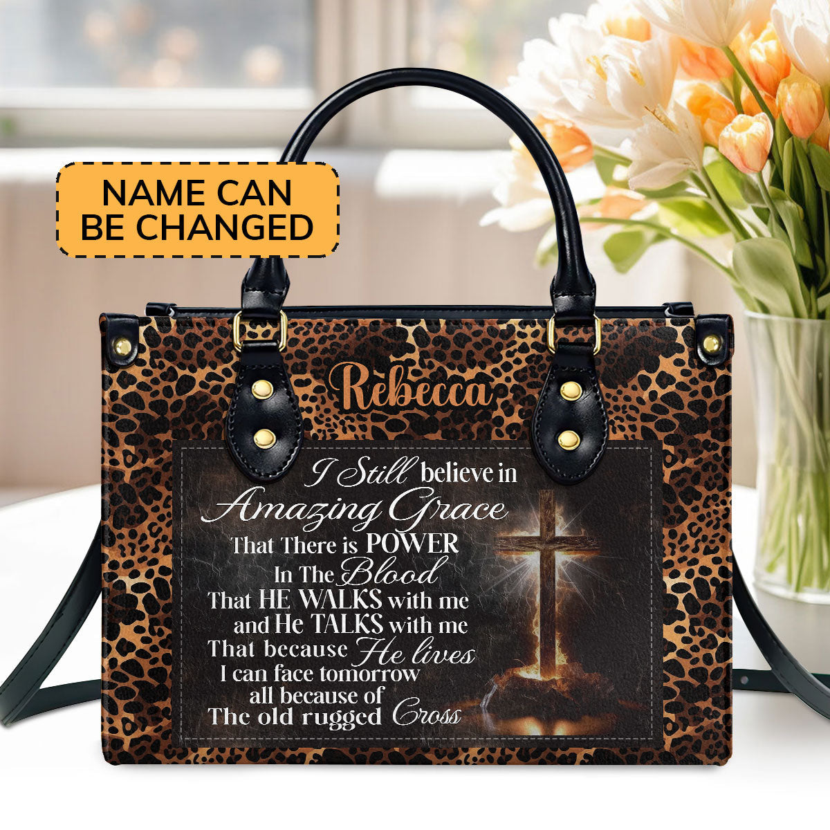 Personalized Leather Handbag With Zipper | I Still Believe In Amazing Grace LHBM744