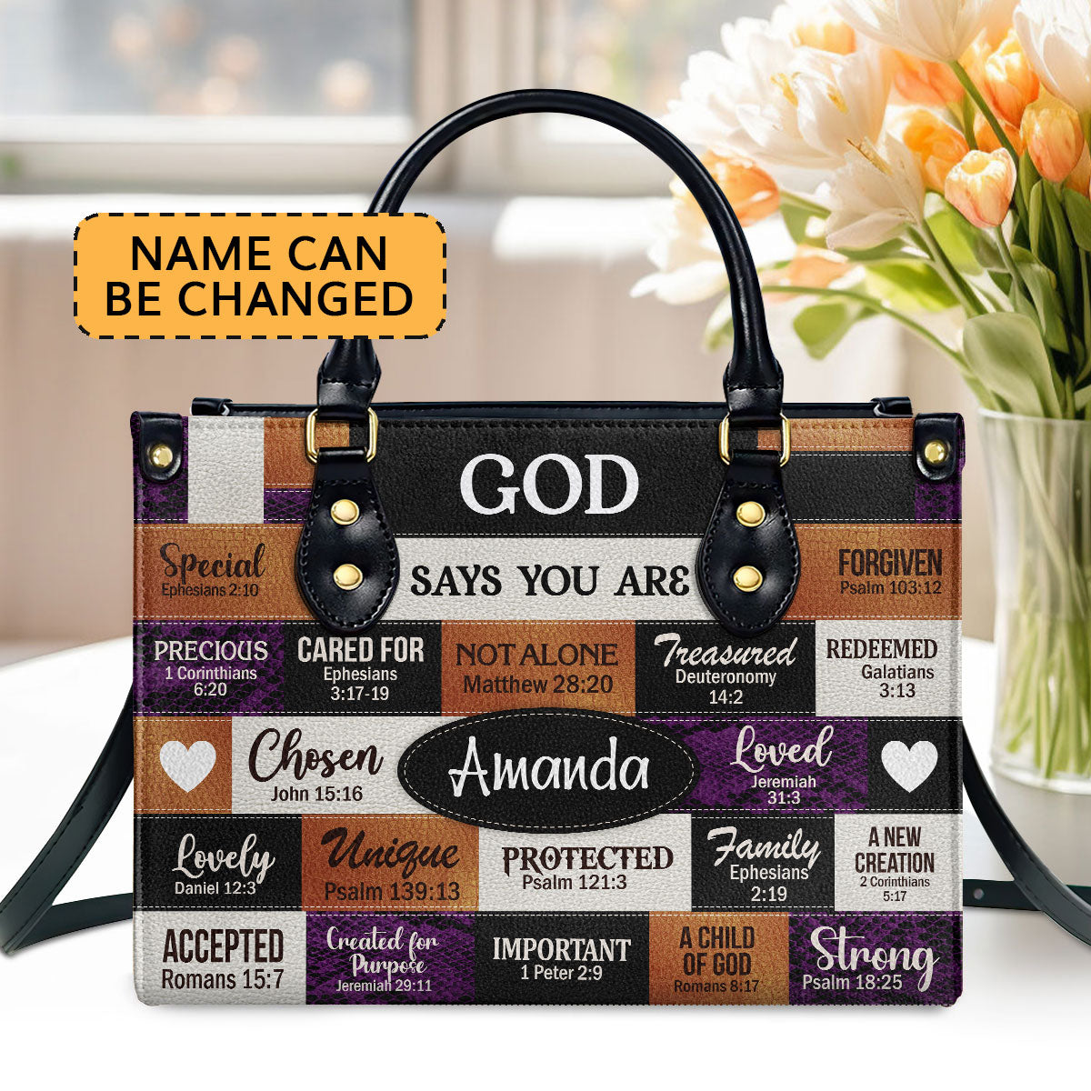 God Says I Am | Personalized Leather Handbag With Zipper | Gift For Her LHBNUHN681