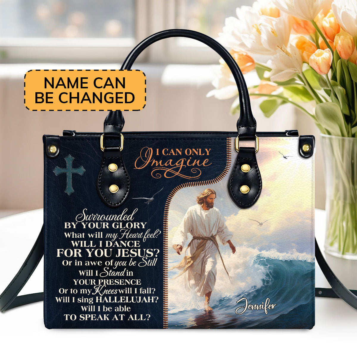 Personalized Leather Handbag With Zipper | Jesus I Can Only Imagine LHBM737