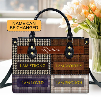 Personalized Leather Handbag With Zipper | I Am Worthy LHBM756