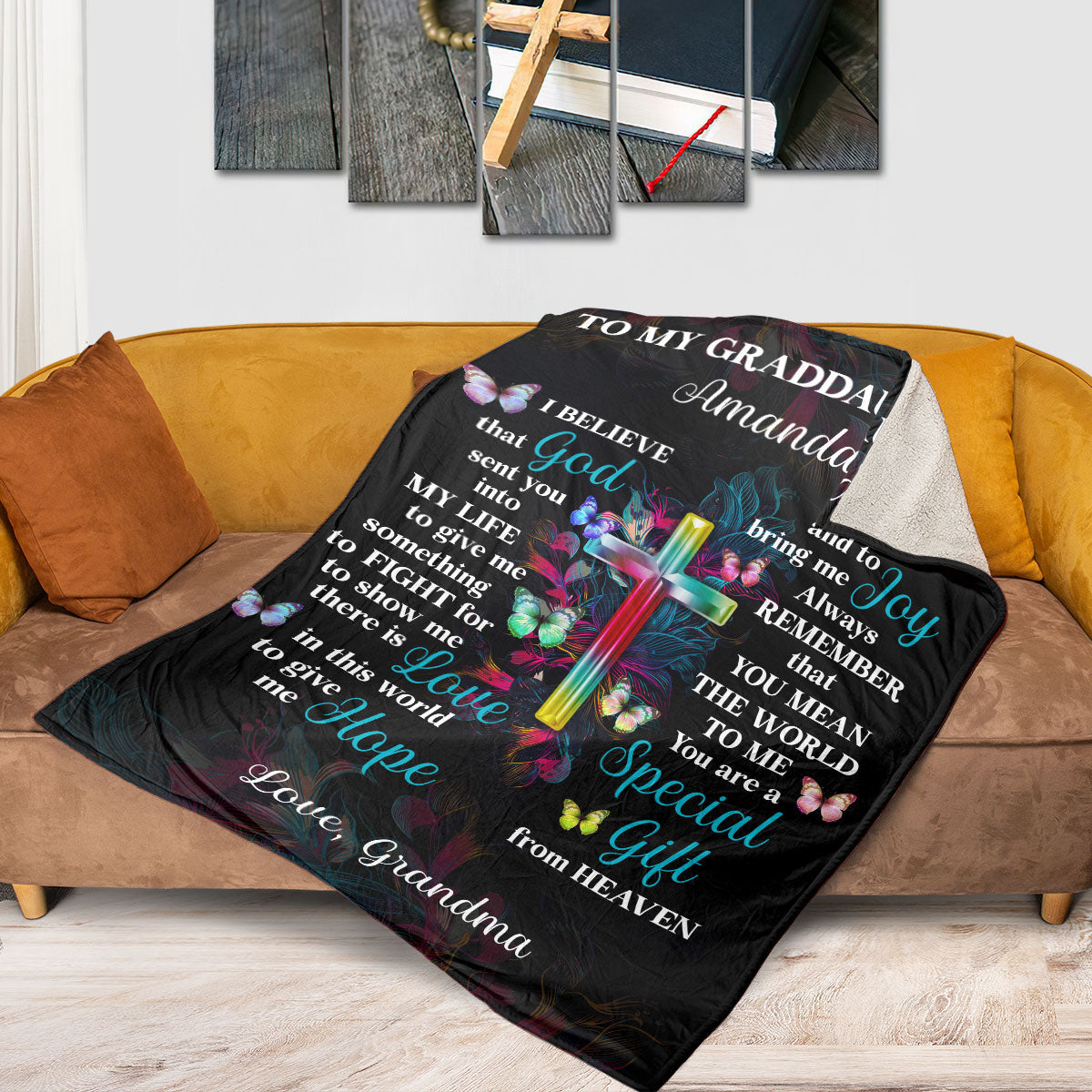 Meaningful Gift For Granddaughter | You Are A Special Gift From Heaven | Colorful Cross Personalized Fleece Blanket FBHN625