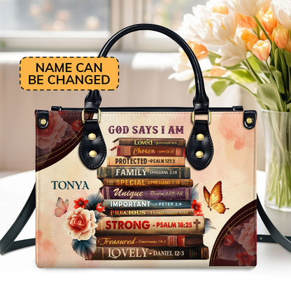 Personalized Leather Handbag With Zipper | God Says I Am LHBM778