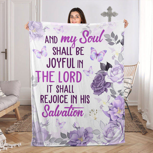 Fleece Blanket | Flower And Butterfly | Psalm 35:9 | My Soul Shall Be Joyful In The Lord FBH620