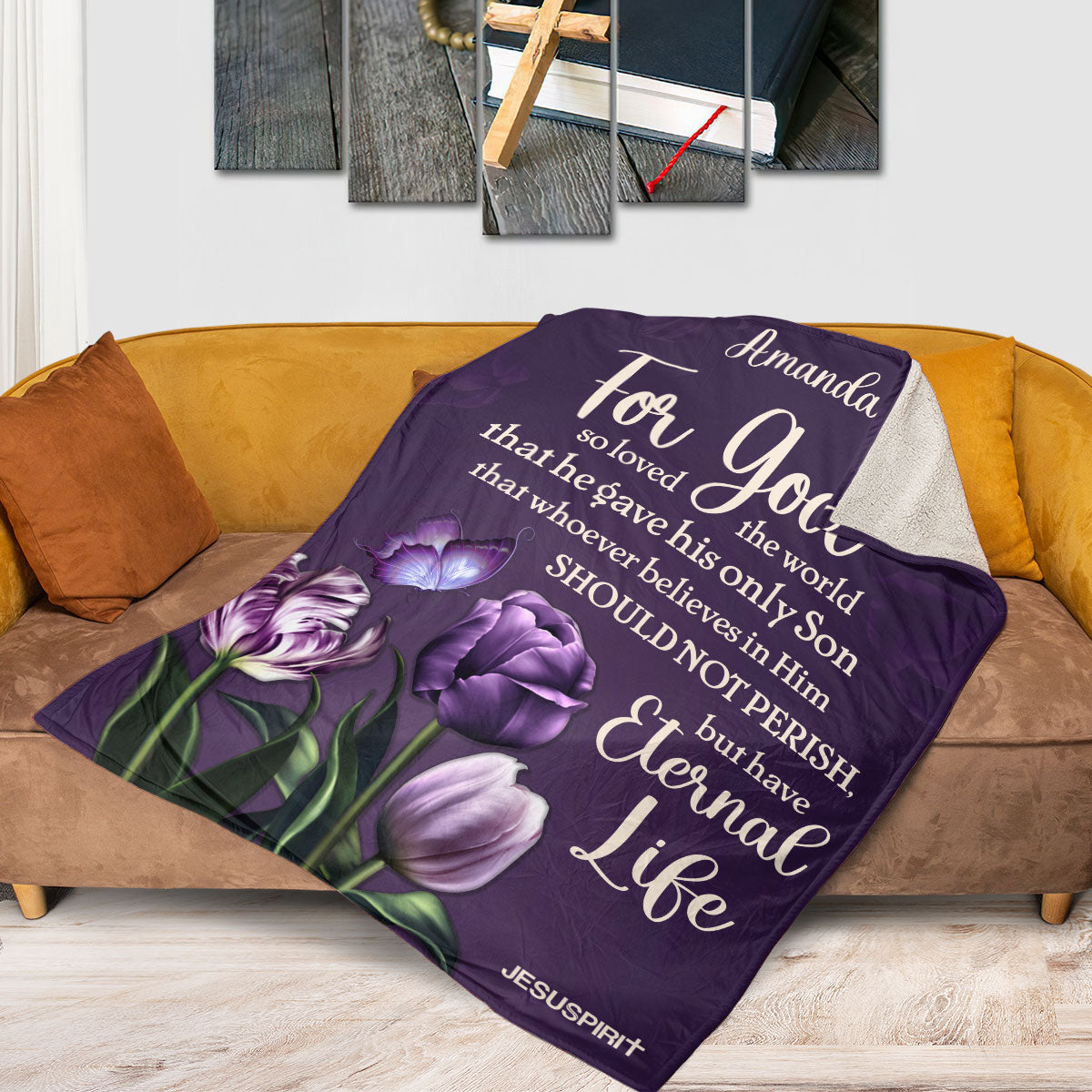 Personalized Fleece Blanket | John 3:16 | For God So Loved The World | Spiritual Religious Gifts For Christian People FBHN26