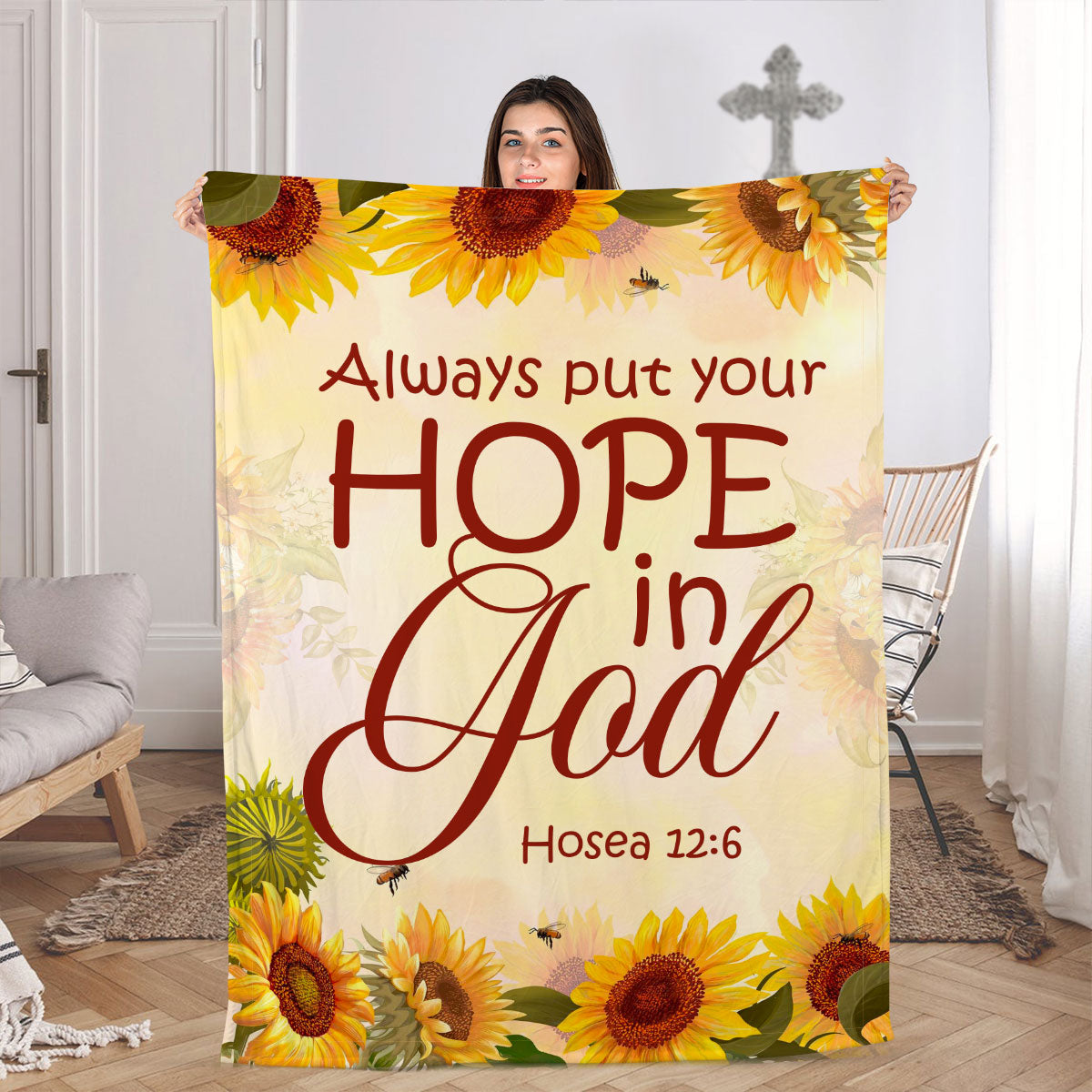 Stunning Sunflower Fleece Blanket | Always Put Your Hope In God | Hosea 12:6 FBM632